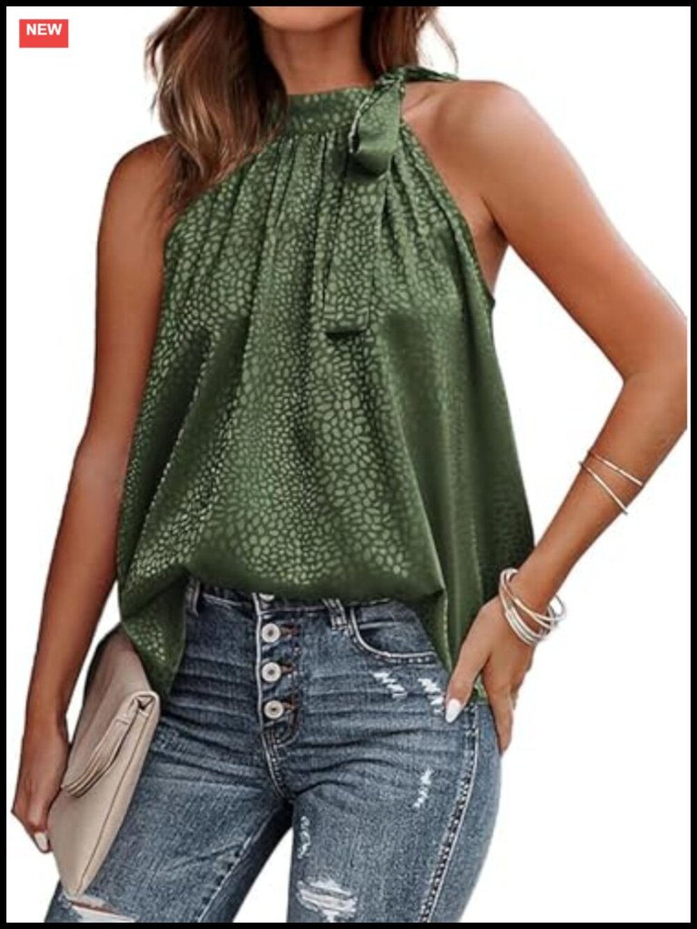 Satin Halter Tank Top Leopard Print Side Tie Sleeveless Loose Fit Women